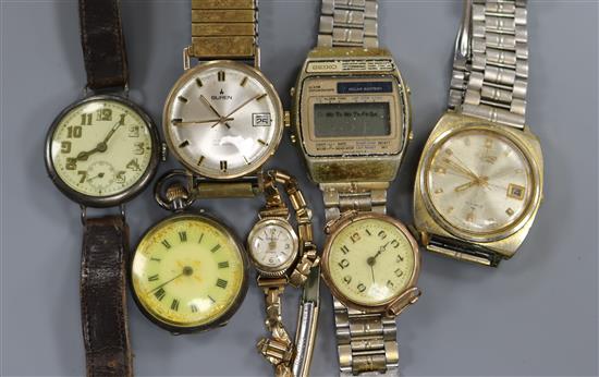 A 9ct Buren gents wristwatch, two 9ct ladys watches, two silver watches and two others (7)